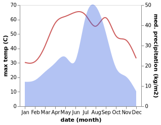 temperature and rainfall during the year in Chichawatni