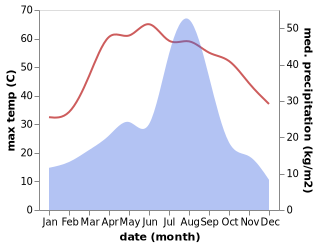 temperature and rainfall during the year in Dhanot