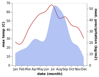 temperature and rainfall during the year in Dinga