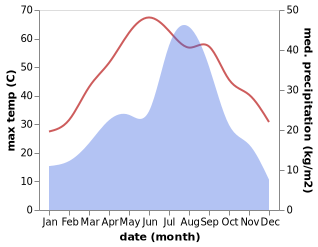 temperature and rainfall during the year in Dullewala