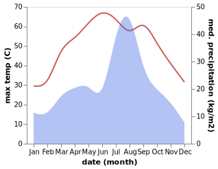 temperature and rainfall during the year in Taunsa