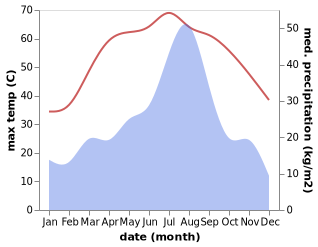 temperature and rainfall during the year in Bhiria