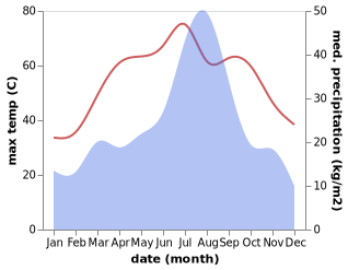 temperature and rainfall during the year in Goth Garelo