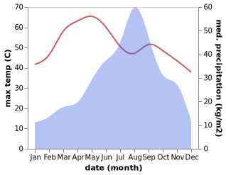 temperature and rainfall during the year in Mithi