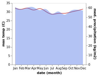 temperature and rainfall during the year in Madang