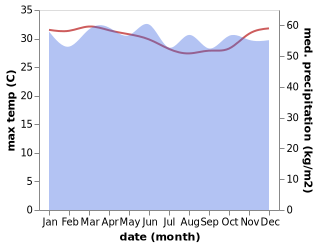 temperature and rainfall during the year in Finschhafen