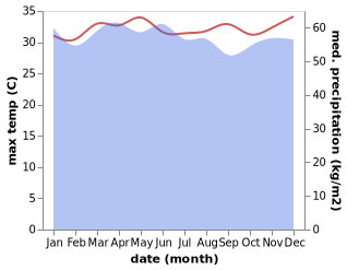 temperature and rainfall during the year in Kavieng