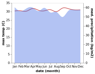 temperature and rainfall during the year in Aitape