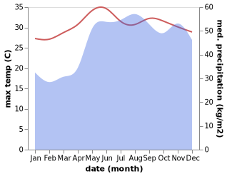 temperature and rainfall during the year in Aguada