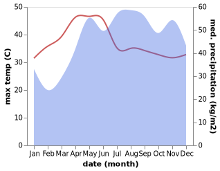 temperature and rainfall during the year in Banguero