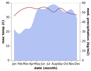 temperature and rainfall during the year in Binay