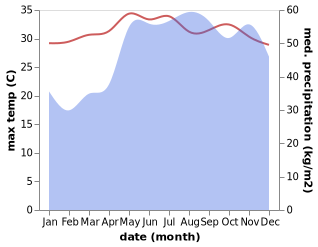 temperature and rainfall during the year in Calubcub Dos