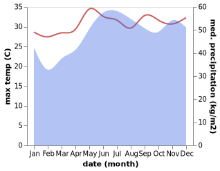 temperature and rainfall during the year in Basilisa