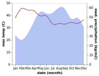 temperature and rainfall during the year in Guisguis