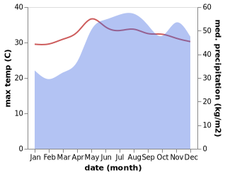 temperature and rainfall during the year in Biri