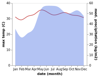 temperature and rainfall during the year in Guinlo