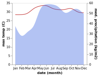 temperature and rainfall during the year in Port Barton