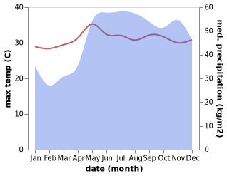 temperature and rainfall during the year in Tiniguiban