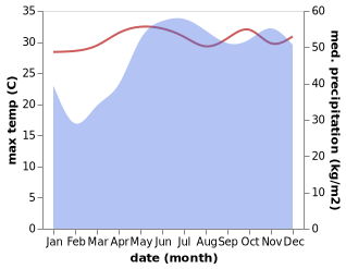 temperature and rainfall during the year in Bocana