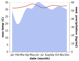 temperature and rainfall during the year in Muti