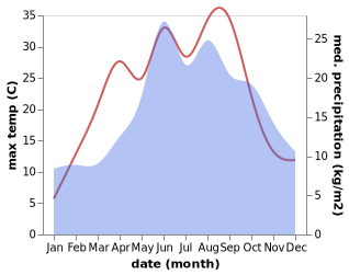 temperature and rainfall during the year in Blizanow