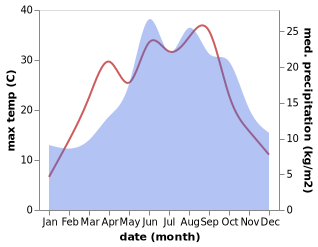 temperature and rainfall during the year in Bojanowo