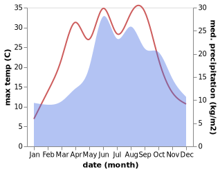 temperature and rainfall during the year in Brenno