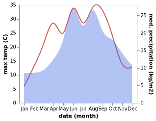 temperature and rainfall during the year in Leka Opatowska