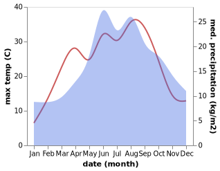 temperature and rainfall during the year in Bierutow