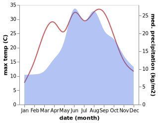 temperature and rainfall during the year in Ciechow