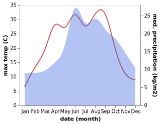 temperature and rainfall during the year in Klodawa