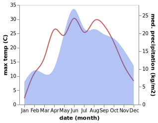 temperature and rainfall during the year in Bielsk Podlaski