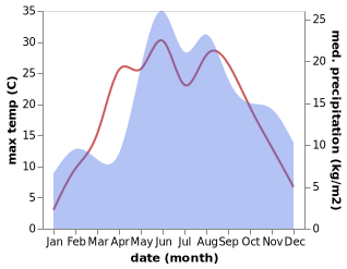 temperature and rainfall during the year in Przerośl