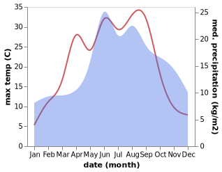 temperature and rainfall during the year in Kepice