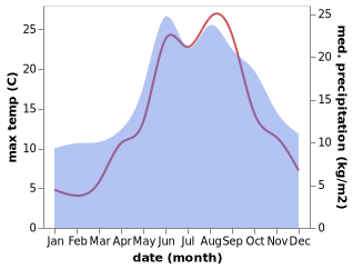 temperature and rainfall during the year in Miedzywodzie