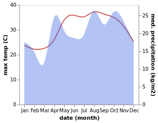 temperature and rainfall during the year in Madinat ash Shamal