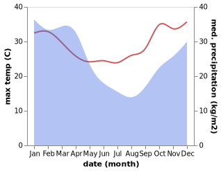 temperature and rainfall during the year in Cilaos