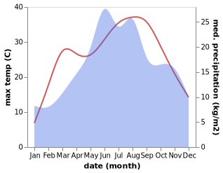 temperature and rainfall during the year in Bascov