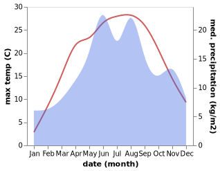 temperature and rainfall during the year in Bistrita Bargaului