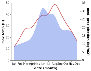 temperature and rainfall during the year in Chiscani