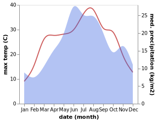 temperature and rainfall during the year in Berzasca