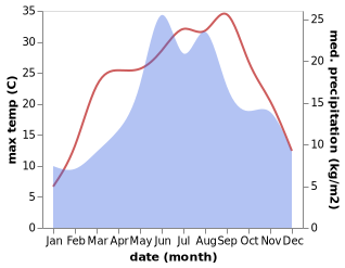 temperature and rainfall during the year in Bodoc