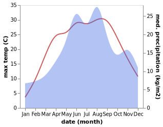 temperature and rainfall during the year in Bocicoiu Mare