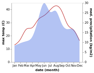 temperature and rainfall during the year in Carjelari