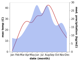 temperature and rainfall during the year in Vaida-Camaras