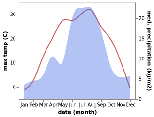 temperature and rainfall during the year in Dmitriyevka