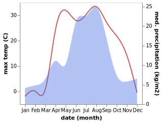 temperature and rainfall during the year in Biysk