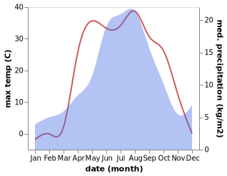 temperature and rainfall during the year in Bursol'