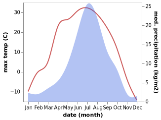 temperature and rainfall during the year in Yerofey Pavlovich