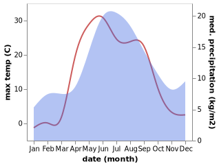 temperature and rainfall during the year in Kargopol'